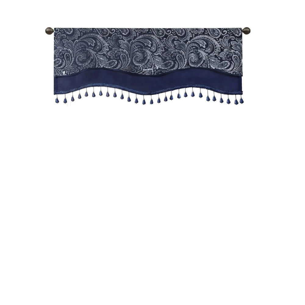 Jacquard Window Rod Pocket Valance Polyester Beaded Trim Navy 50x18 Media 5