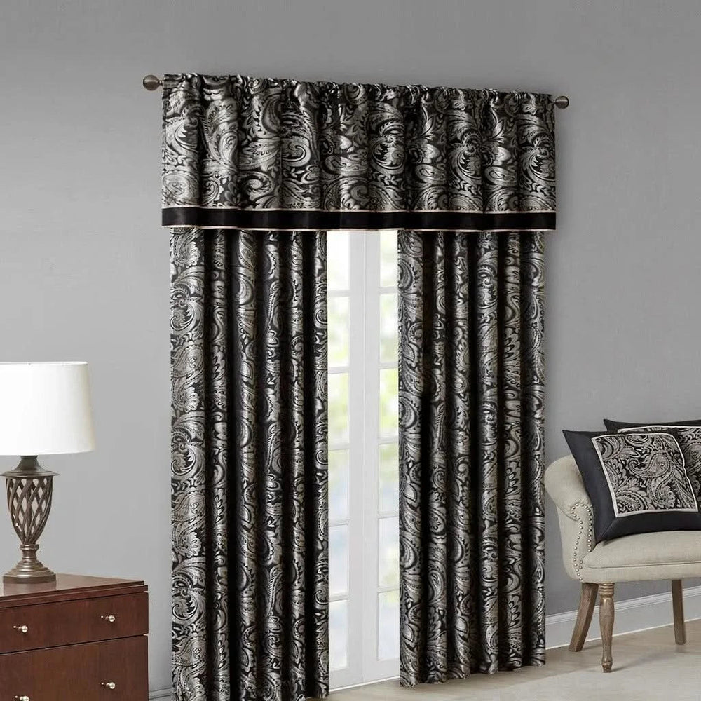 Jacquard Window Valance Polyester Paisley Design Black 50x18 Inches Media 7