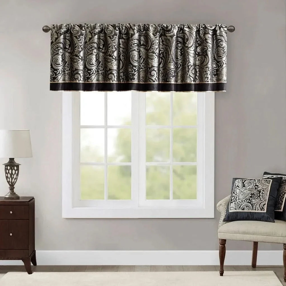 Jacquard Window Valance Polyester Paisley Design Black 50x18 Inches Media 1