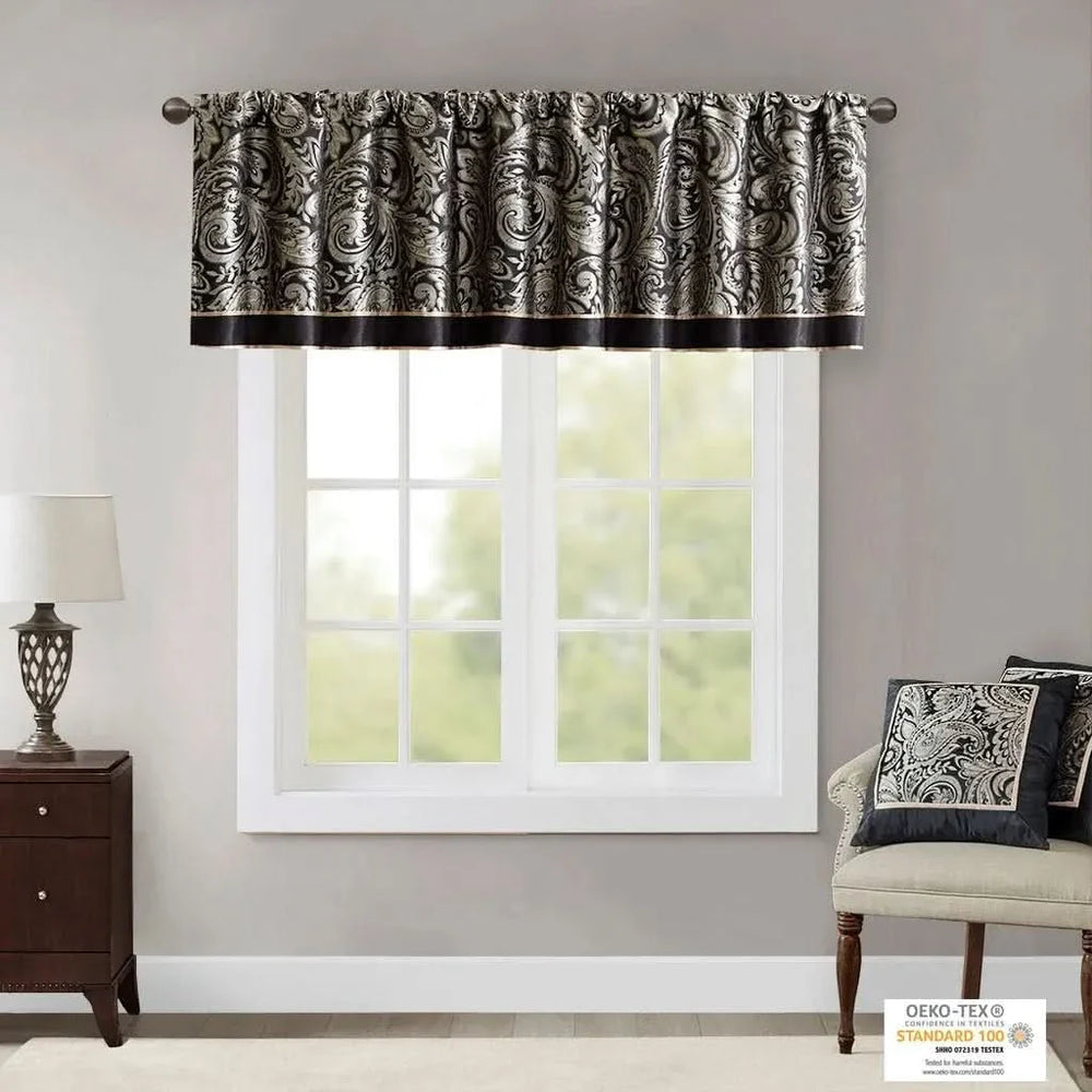 Jacquard Window Valance Polyester Paisley Design Black 50x18 Inches Media 4