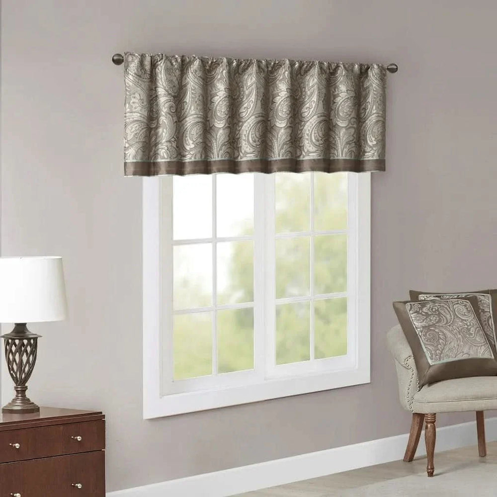 Jacquard Window Valance Polyester Decorative Paisley Pattern Blue Brown Media 8