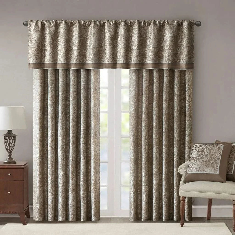 Jacquard Window Valance Polyester Decorative Paisley Pattern Blue Brown Media 2