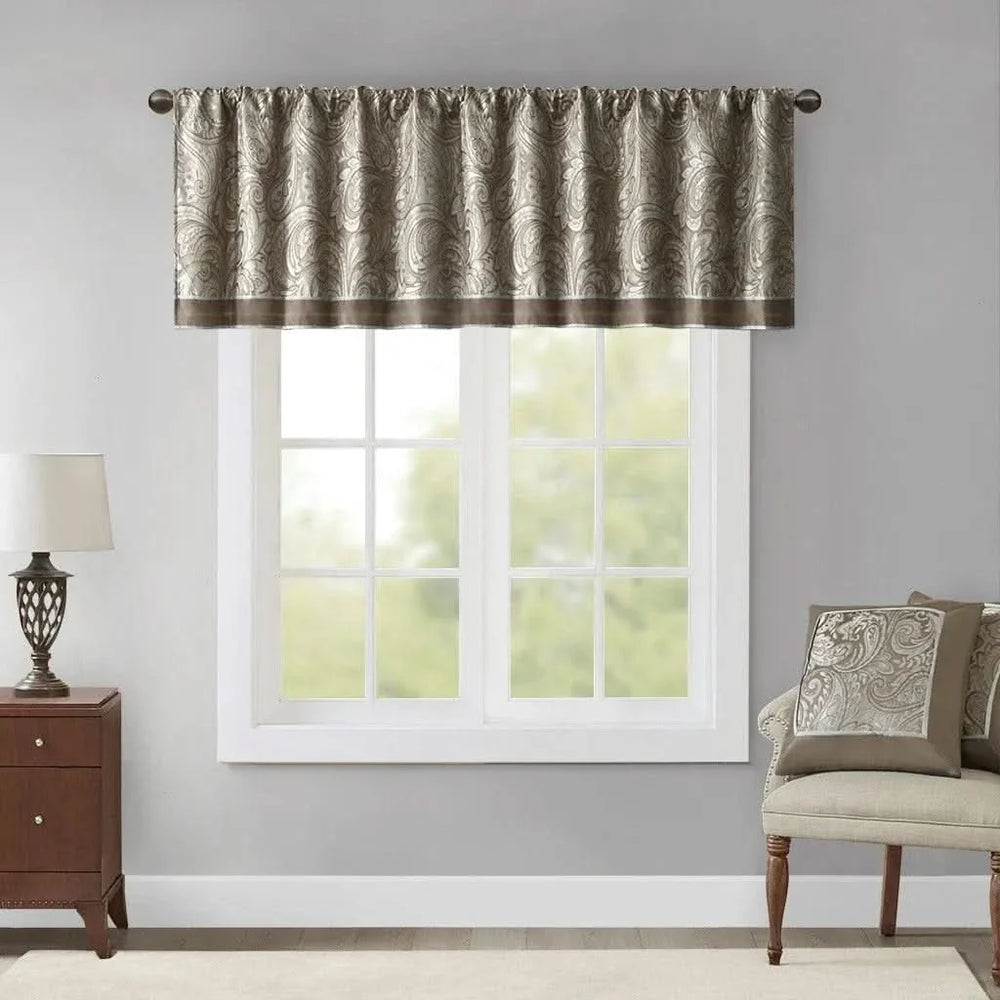 Jacquard Window Valance Polyester Decorative Paisley Pattern Blue Brown Media 1