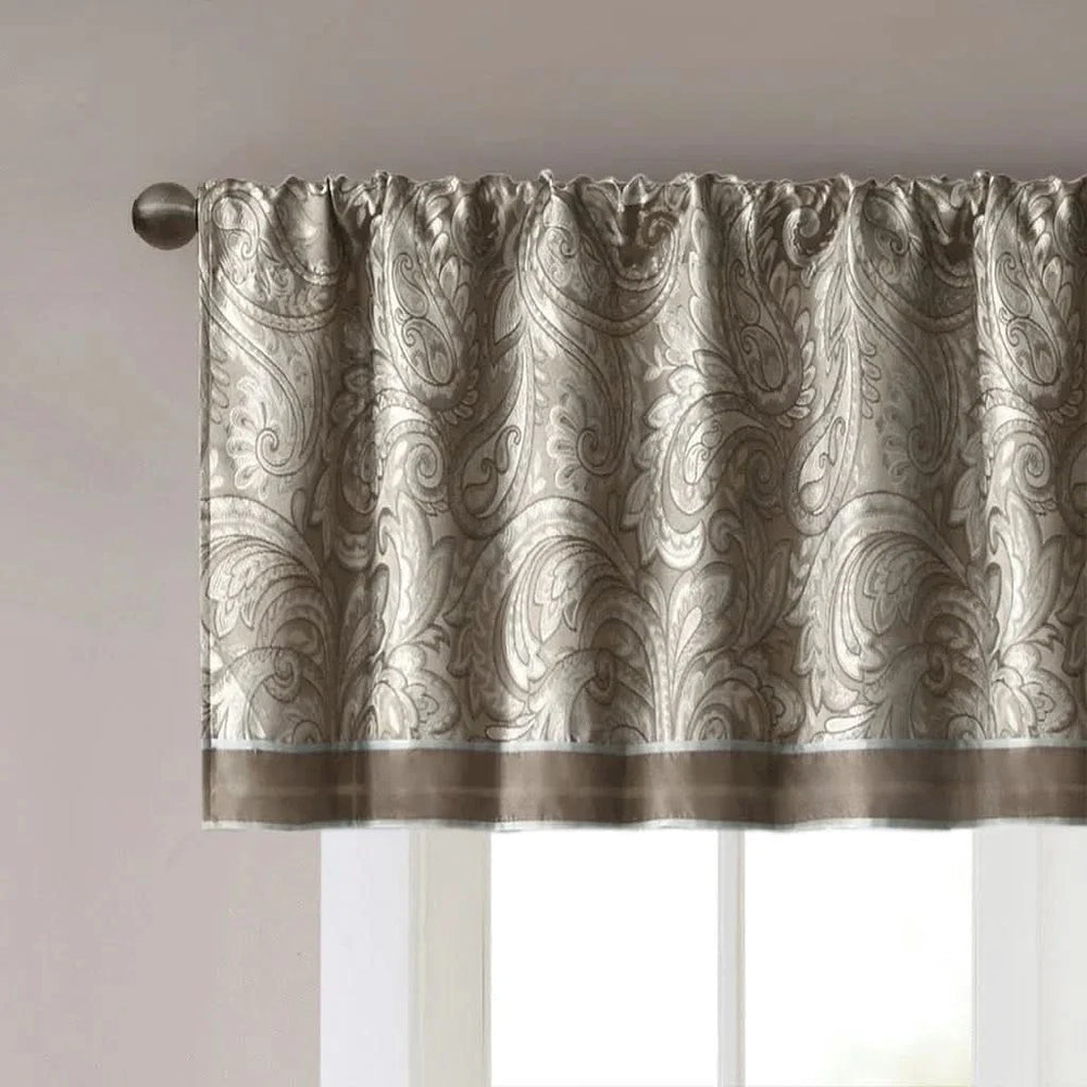 Jacquard Window Valance Polyester Decorative Paisley Pattern Blue Brown Media 3