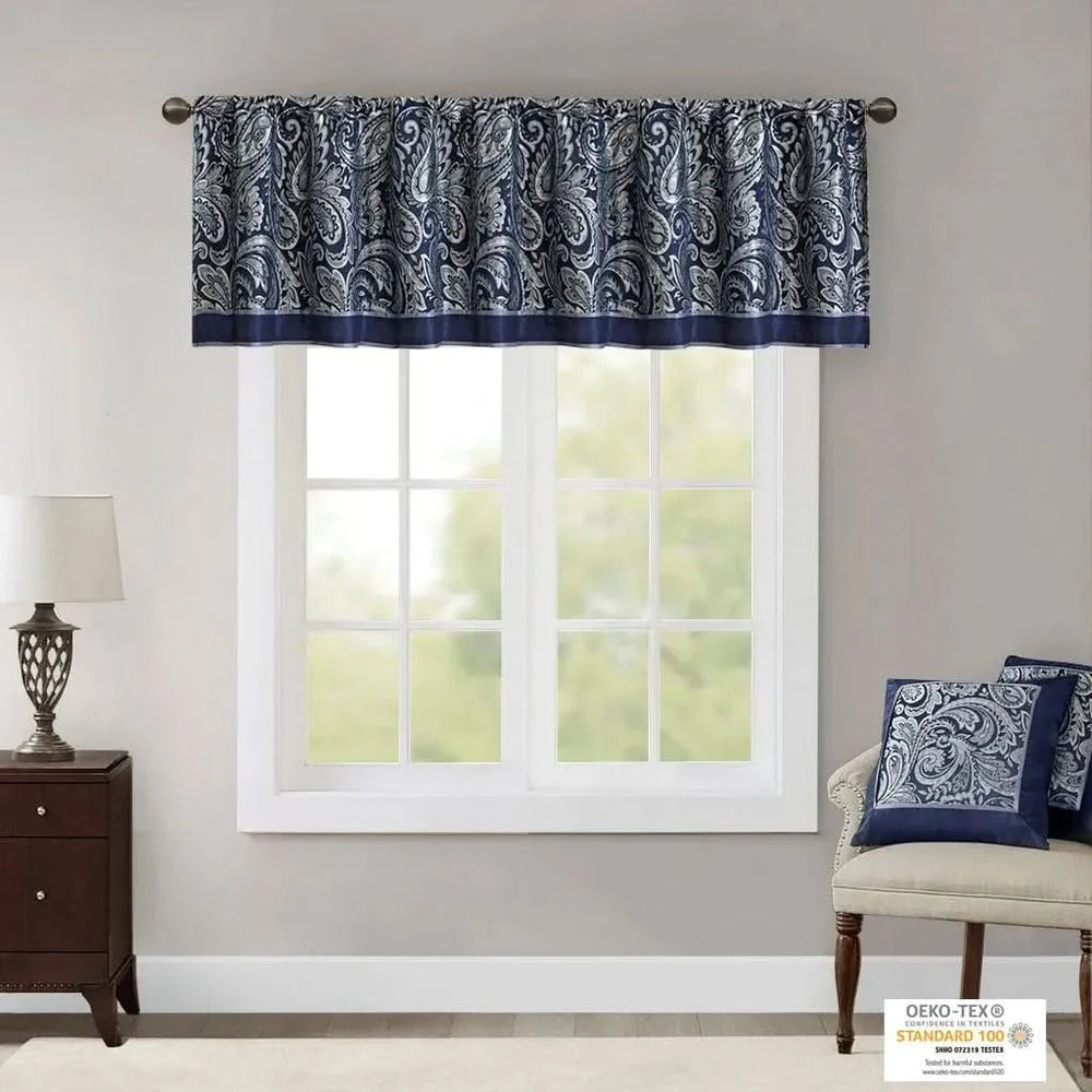 Jacquard Window Valance Polyester Navy Paisley Pattern for Living Room Media 2