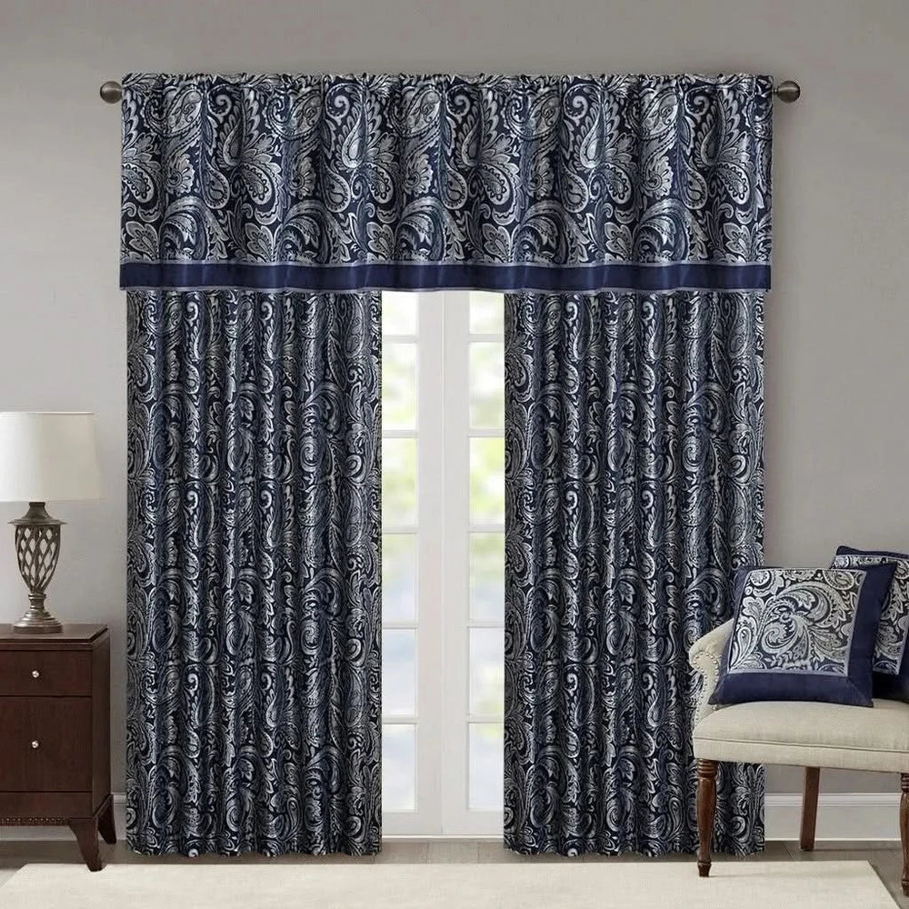 Jacquard Window Valance Polyester Navy Paisley Pattern for Living Room Media 8