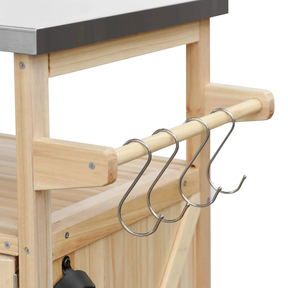 Outdoor Kitchen Island Solid Wood & Stainless Steel Top Rolling Cart Media 20