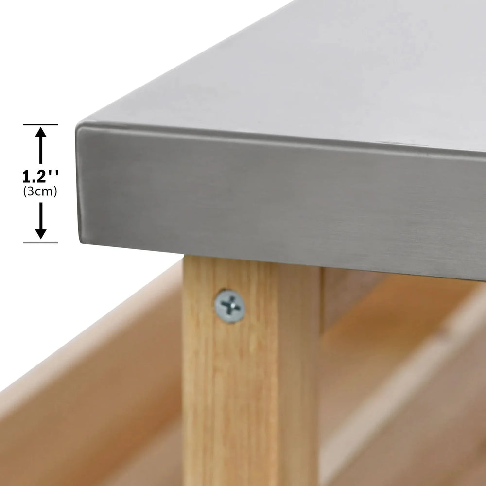 Outdoor Kitchen Island Solid Wood & Stainless Steel Top Rolling Cart Media 9