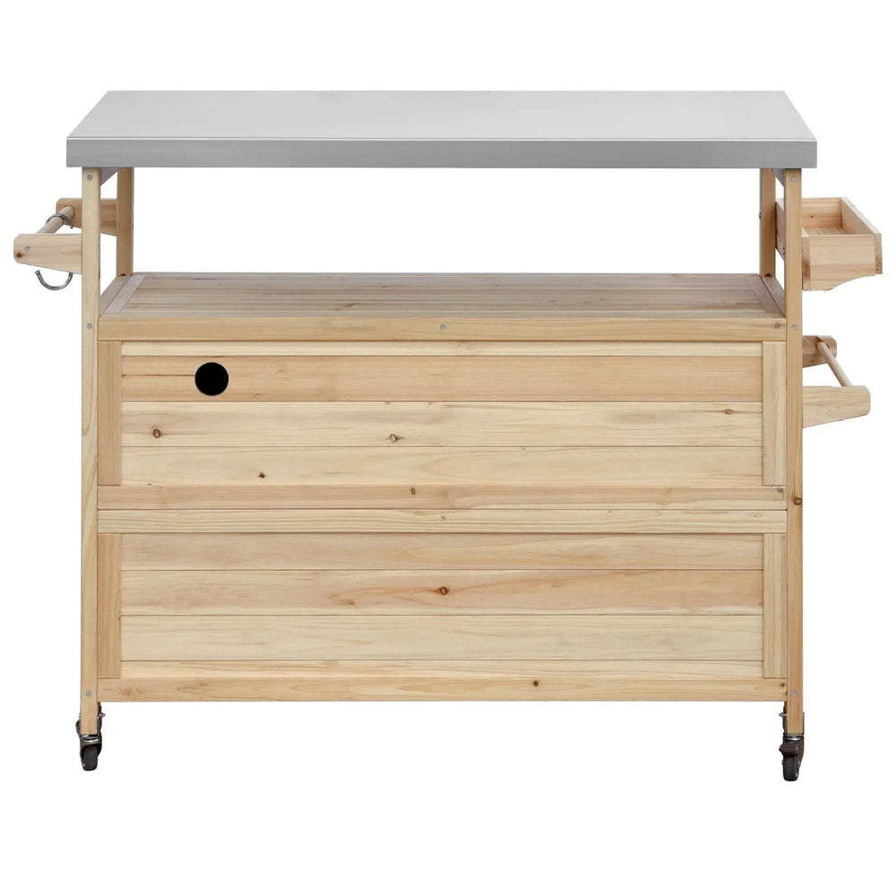 Outdoor Kitchen Island Solid Wood & Stainless Steel Top Rolling Cart Media 17