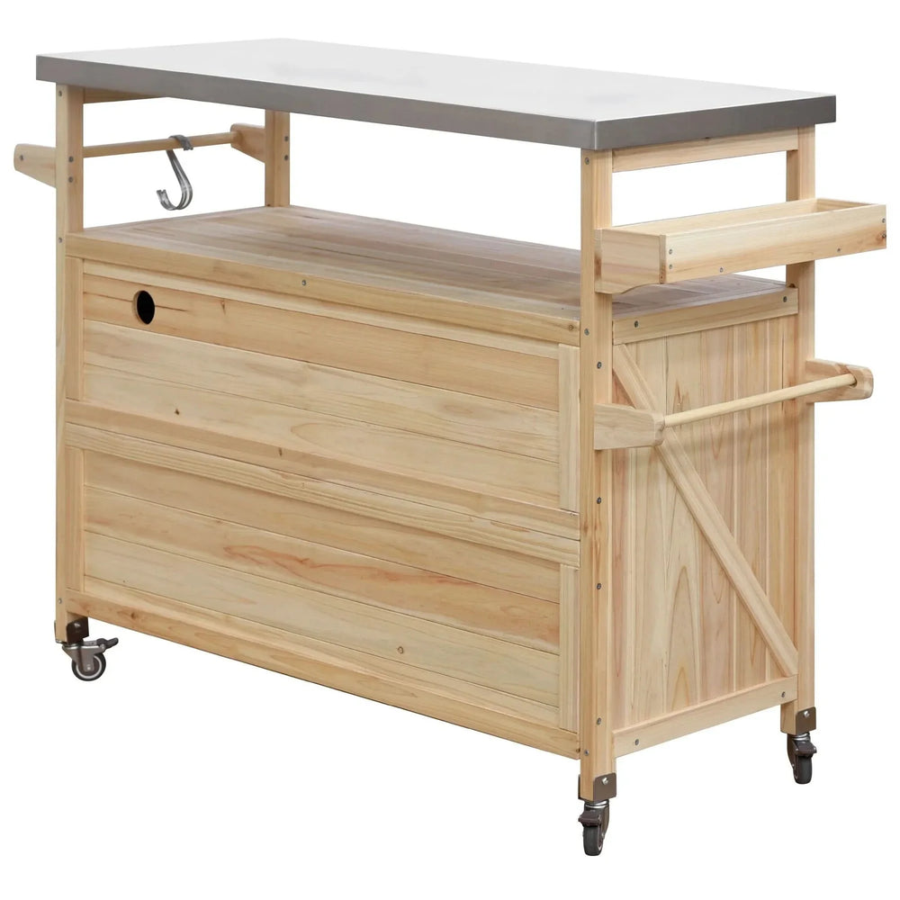 Outdoor Kitchen Island Solid Wood & Stainless Steel Top Rolling Cart Media 16