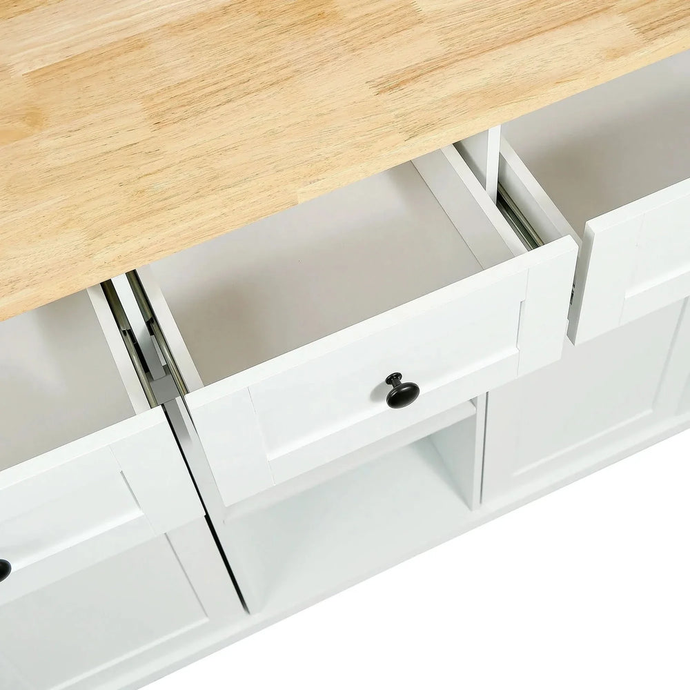Kitchen Cart Rubber Wood Top On Wheels With Storage Cabinets & Drawers Media 21