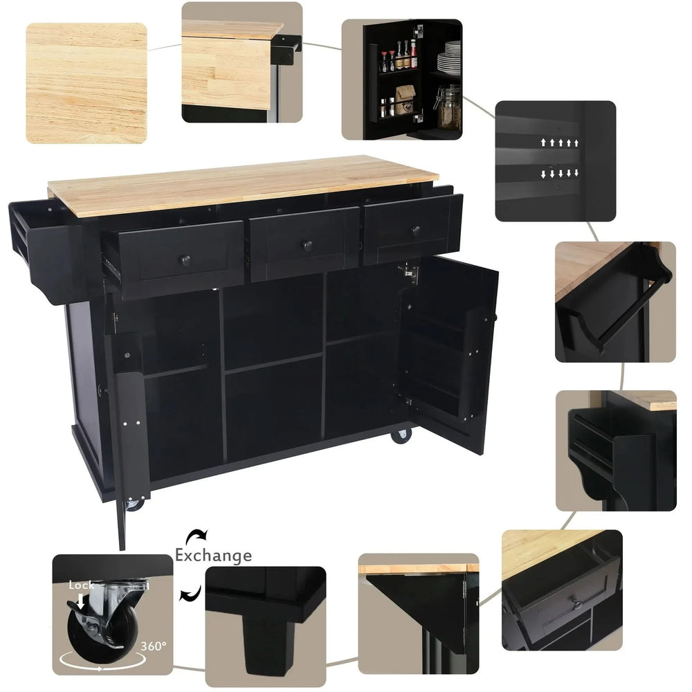 Kitchen Cart Rubber Wood Top Drop Leaf Design Storage Island On Wheels Media 8