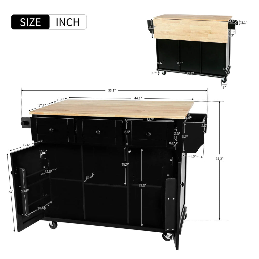 Kitchen Cart Rubber Wood Top Drop Leaf Design Storage Island On Wheels Media 9