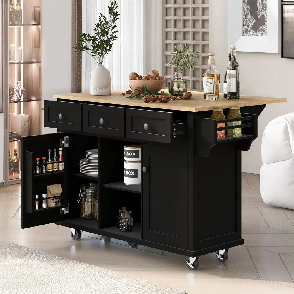 Kitchen Cart Rubber Wood Top Drop Leaf Design Storage Island On Wheels Media 2
