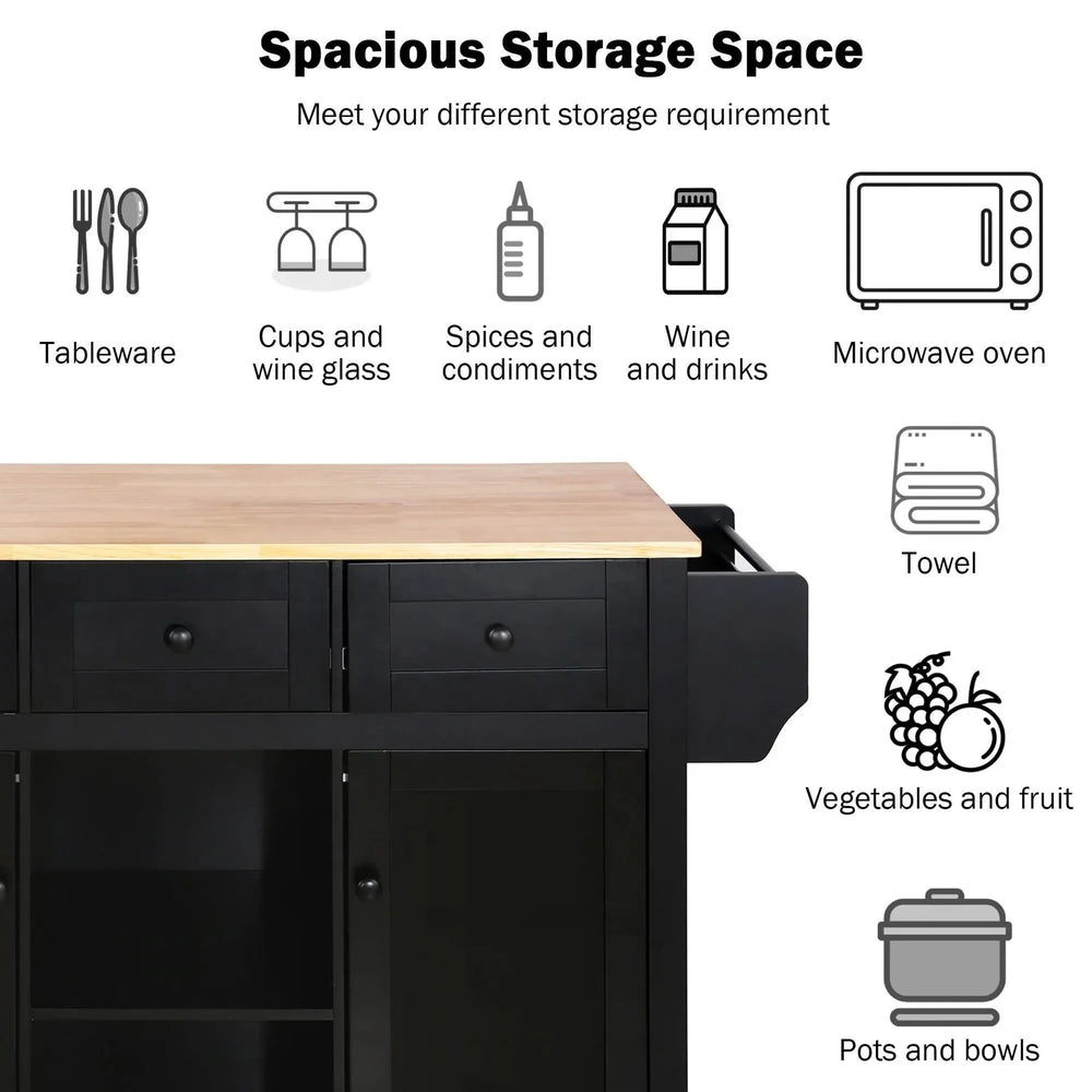 Kitchen Cart Rubber Wood Top Drop Leaf Design Storage Island On Wheels Media 6