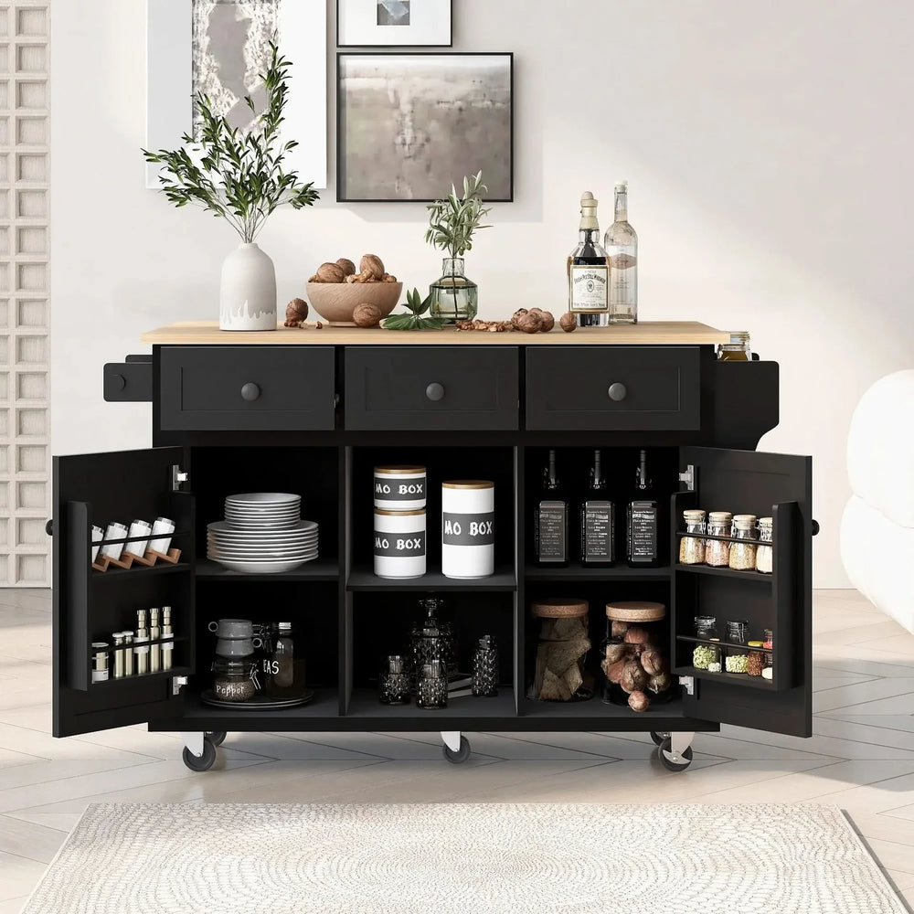 Kitchen Cart Rubber Wood Top Drop Leaf Design Storage Island On Wheels Media 1