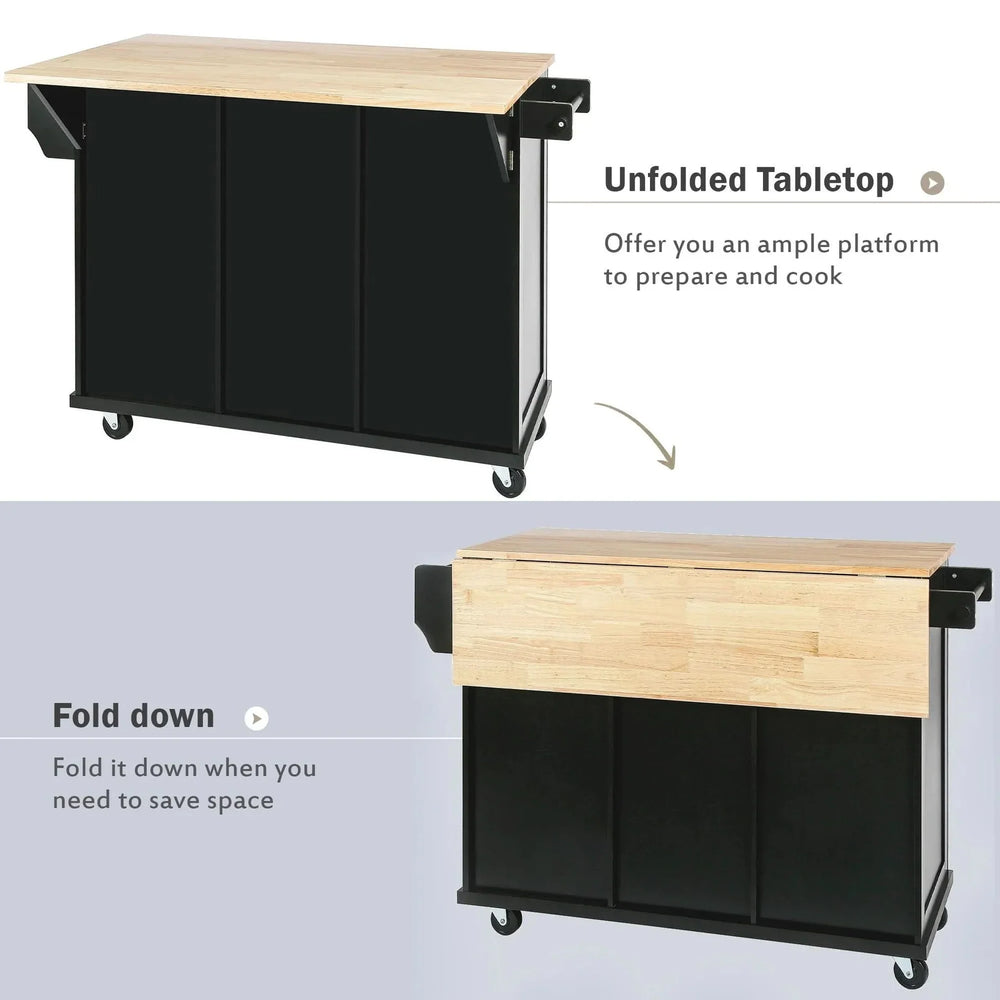 Kitchen Cart Rubber Wood Top Drop Leaf Design Storage Island On Wheels Media 5