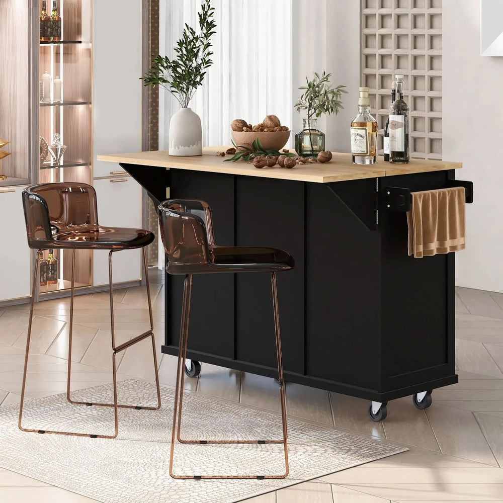 Kitchen Cart Rubber Wood Top Drop Leaf Design Storage Island On Wheels Media 3