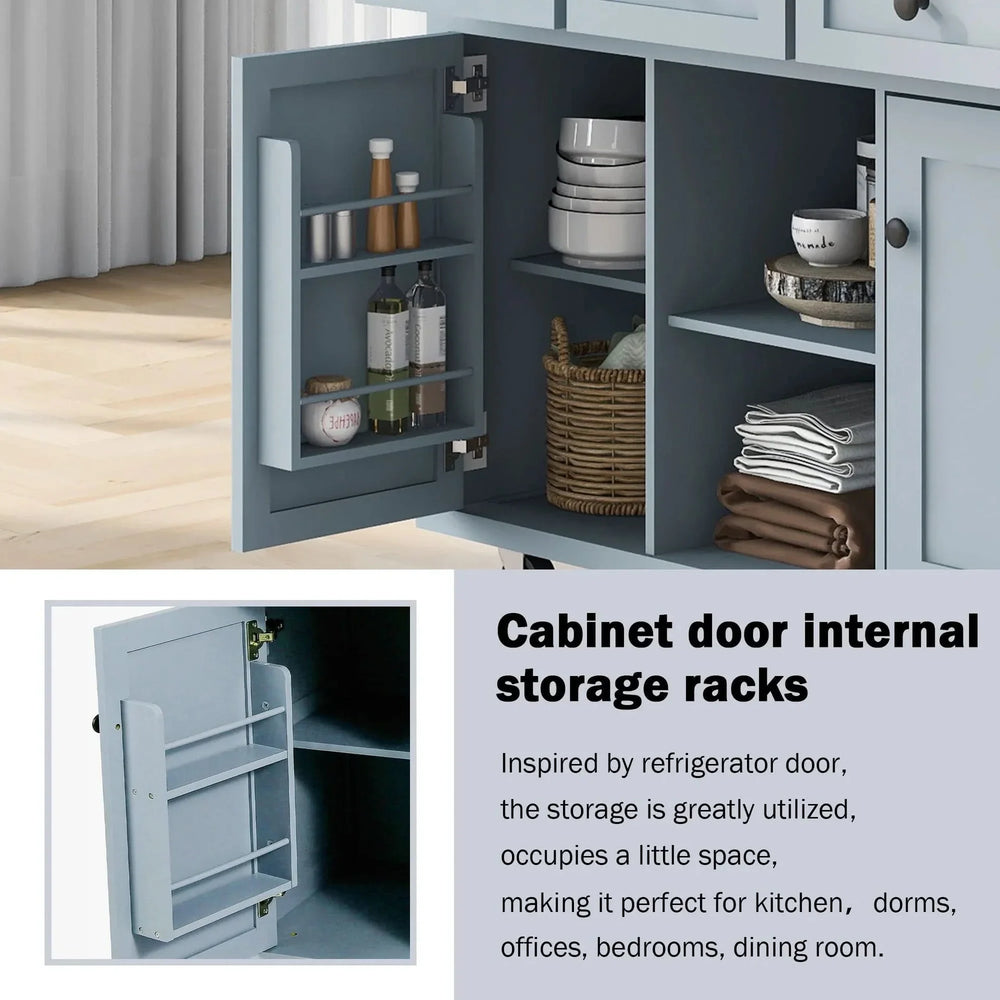 Kitchen Cart Rubber Wood Top & Drop Leaf & Storage Cabinet & 3 Drawers & 5 Wheels Media 4