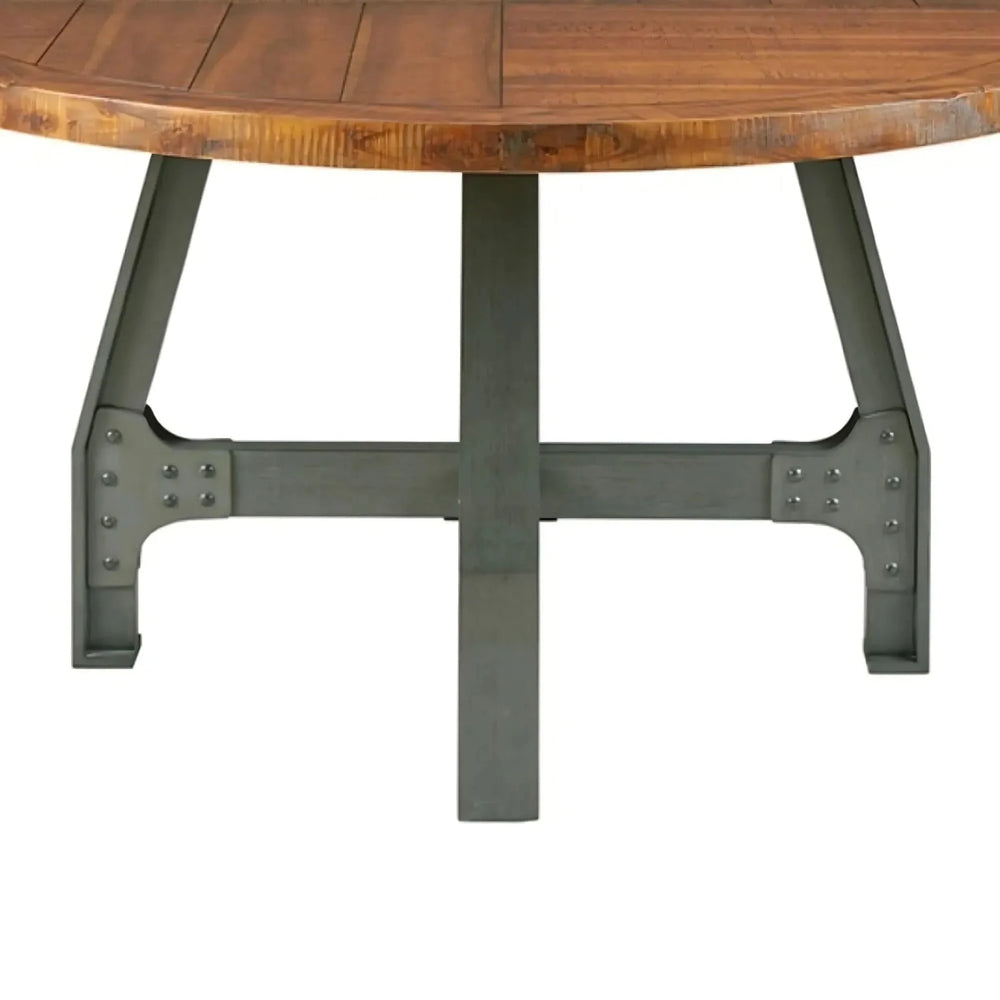 Round Dining Table Solid Wood Amber Finish & Adjustable Height 54 Inch Media 5