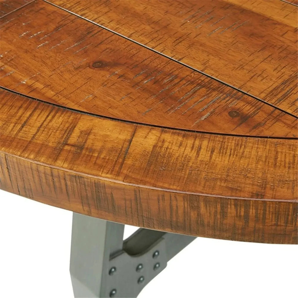 Round Dining Table Solid Wood Amber Finish & Adjustable Height 54 Inch Media 4