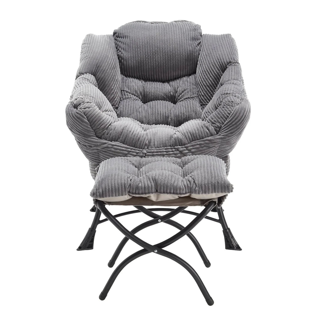 Lazy Chair with Ottoman, Modern Lounge Accent Chair with Armrests and a Side Pocket, Leisure Upholstered Sofa Chair Reading Chair with Footrest for Small Space, Corner Chair-Grey Media 16