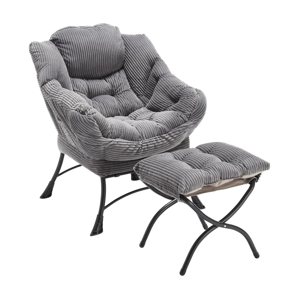 Lazy Chair with Ottoman, Modern Lounge Accent Chair with Armrests and a Side Pocket, Leisure Upholstered Sofa Chair Reading Chair with Footrest for Small Space, Corner Chair-Grey Media 15