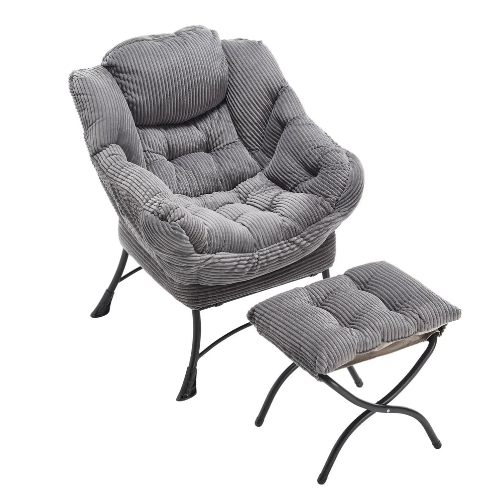 Lazy Chair with Ottoman, Modern Lounge Accent Chair with Armrests and a Side Pocket, Leisure Upholstered Sofa Chair Reading Chair with Footrest for Small Space, Corner Chair-Grey Media 17