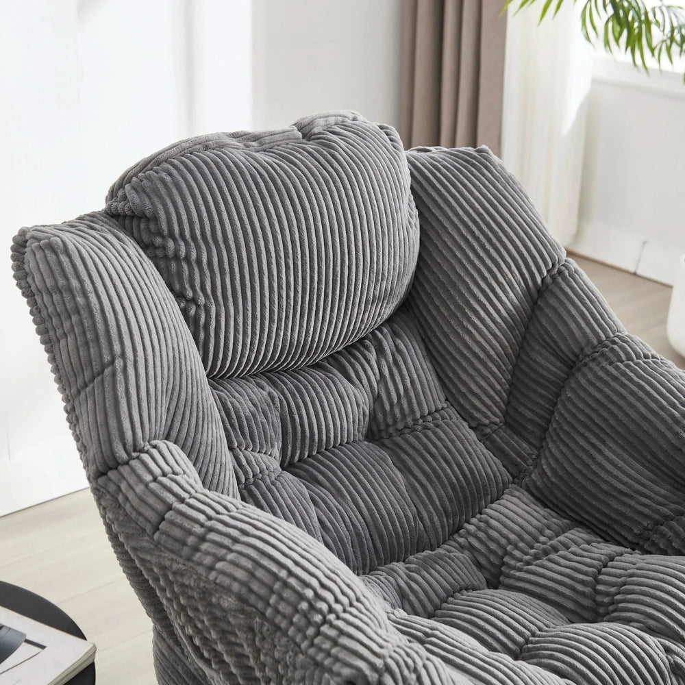 Lazy Chair with Ottoman, Modern Lounge Accent Chair with Armrests and a Side Pocket, Leisure Upholstered Sofa Chair Reading Chair with Footrest for Small Space, Corner Chair-Grey Media 5