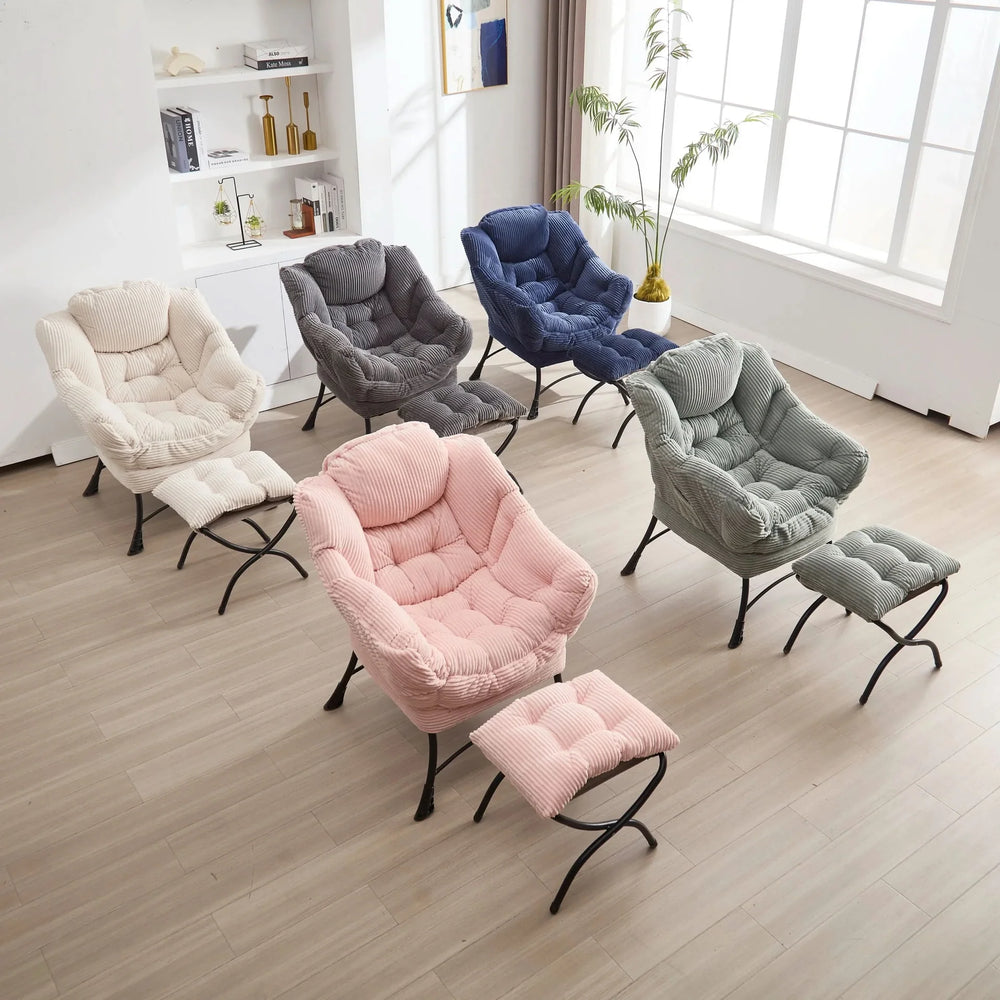 Lazy Chair with Ottoman, Modern Lounge Accent Chair with Armrests and a Side Pocket, Leisure Upholstered Sofa Chair Reading Chair with Footrest for Small Space, Corner Chair-Grey Media 8