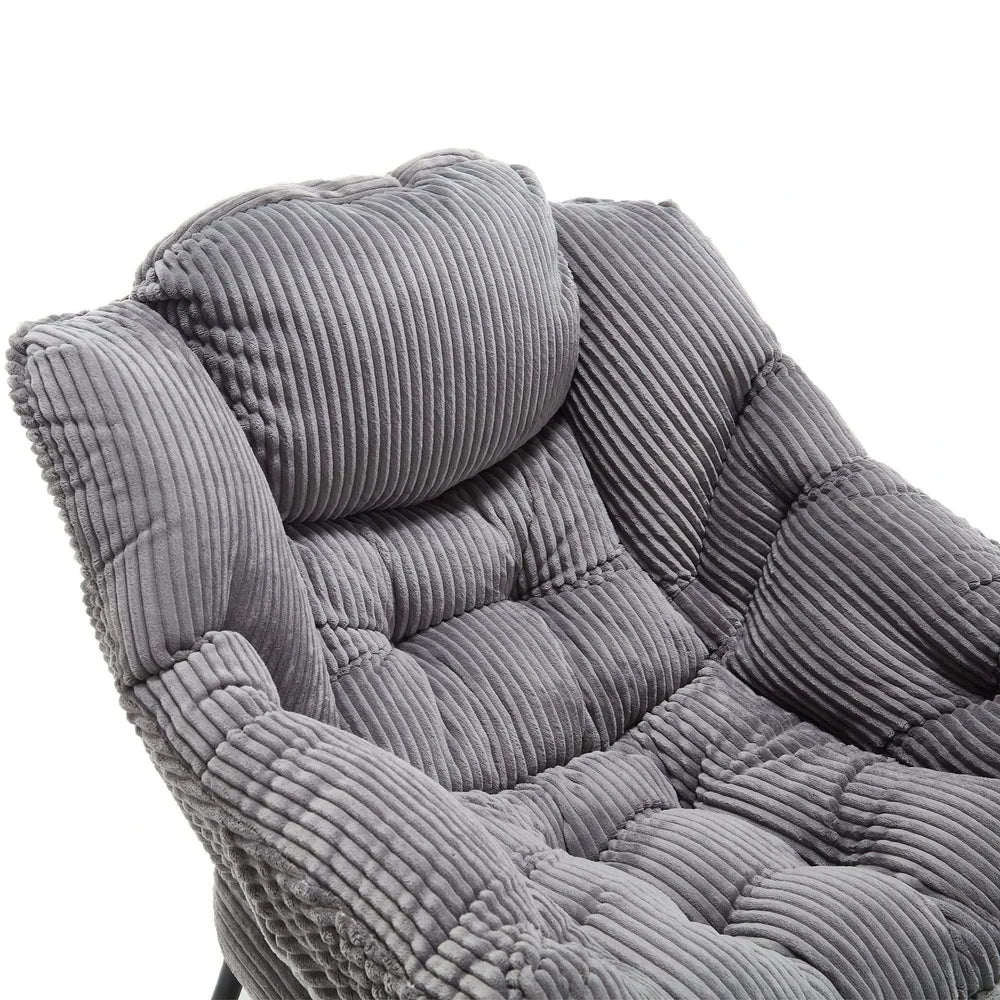 Lazy Chair with Ottoman, Modern Lounge Accent Chair with Armrests and a Side Pocket, Leisure Upholstered Sofa Chair Reading Chair with Footrest for Small Space, Corner Chair-Grey Media 13