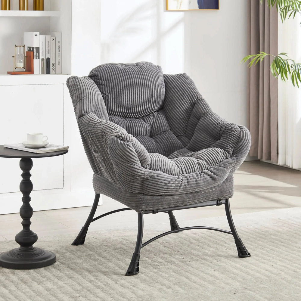 Lazy Chair with Ottoman, Modern Lounge Accent Chair with Armrests and a Side Pocket, Leisure Upholstered Sofa Chair Reading Chair with Footrest for Small Space, Corner Chair-Grey Media 10