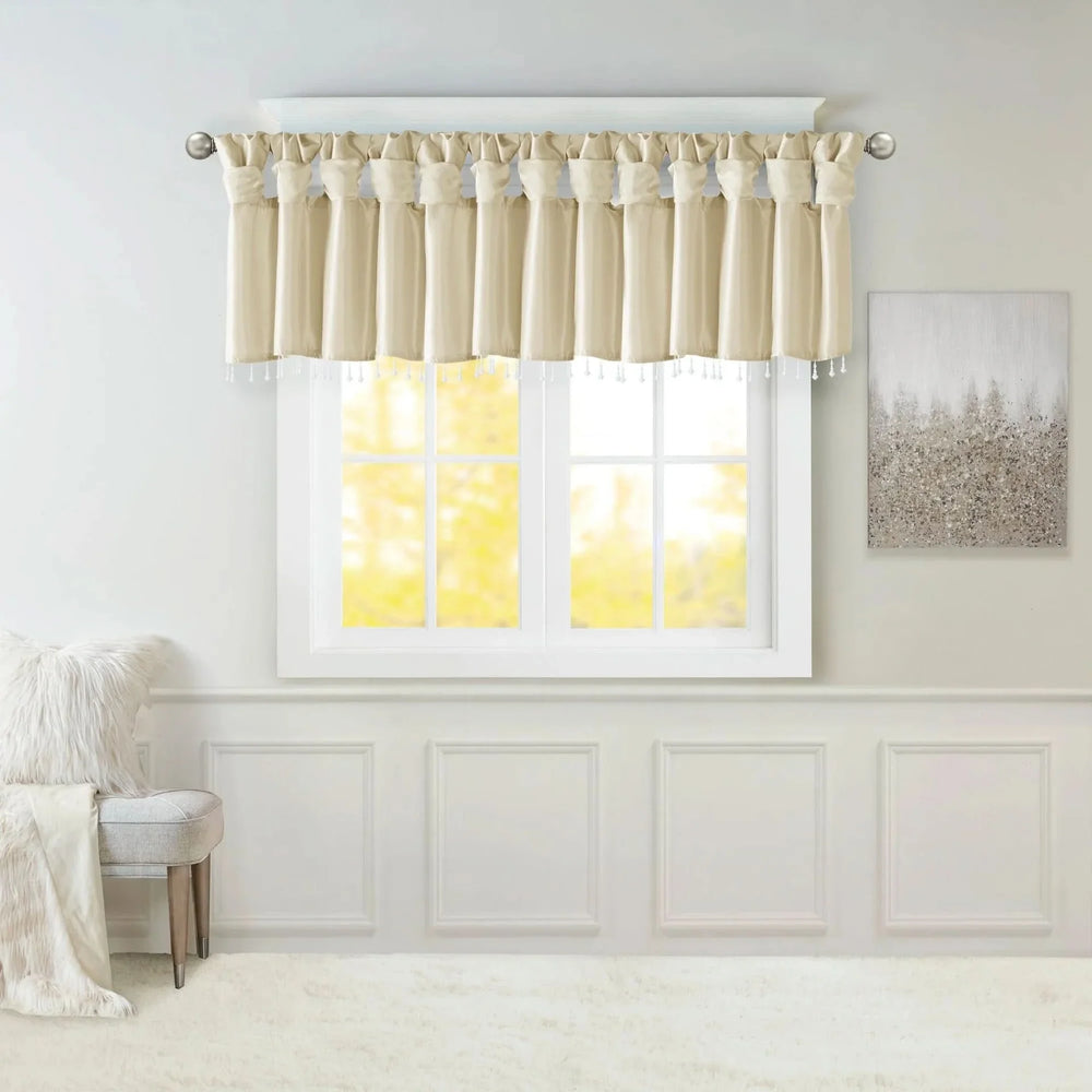 Faux Silk Valance Microfiber Beaded Champagne 50x26 Window Covering Media 1