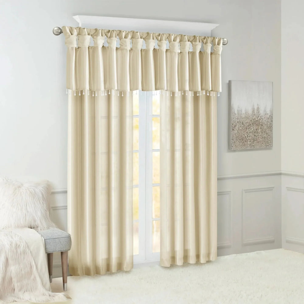 Faux Silk Valance Microfiber Beaded Champagne 50x26 Window Covering Media 8