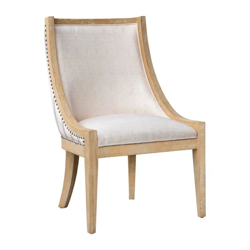 Upholstered Dining Chair Beige Upholstery Nailhead Trim Solid Wood Media 13