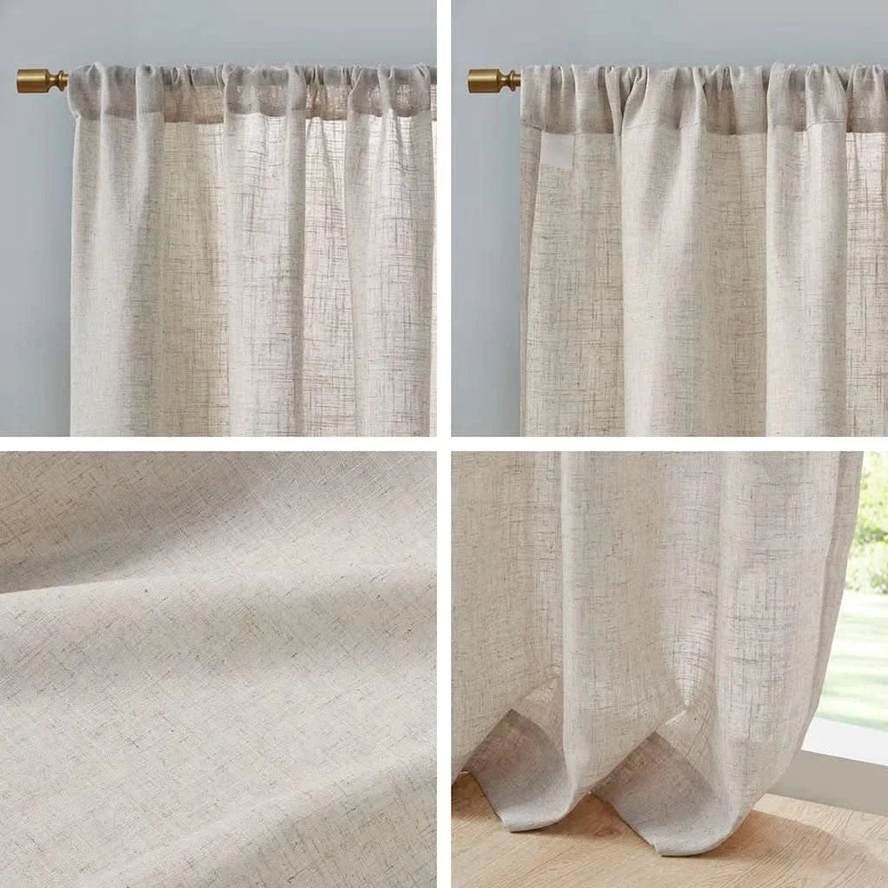 Linen Blend Curtains Polyester Light Filtering Panel Pair For Windows Media 12