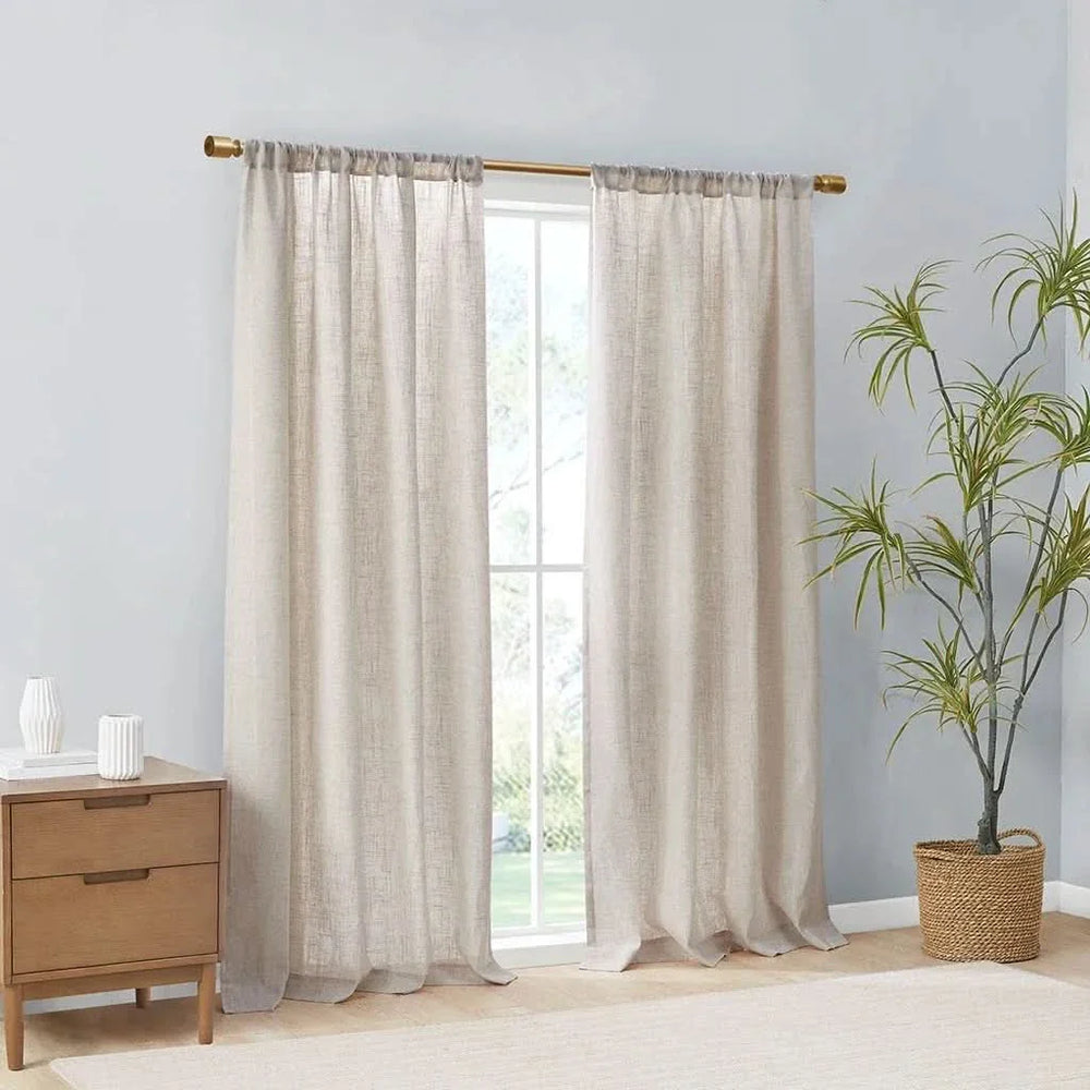 Linen Blend Curtains Polyester Light Filtering Panel Pair For Windows Media 6