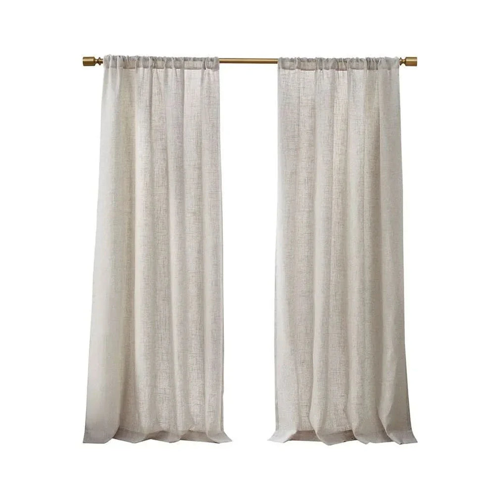 Linen Blend Curtains Polyester Light Filtering Panel Pair For Windows Media 3