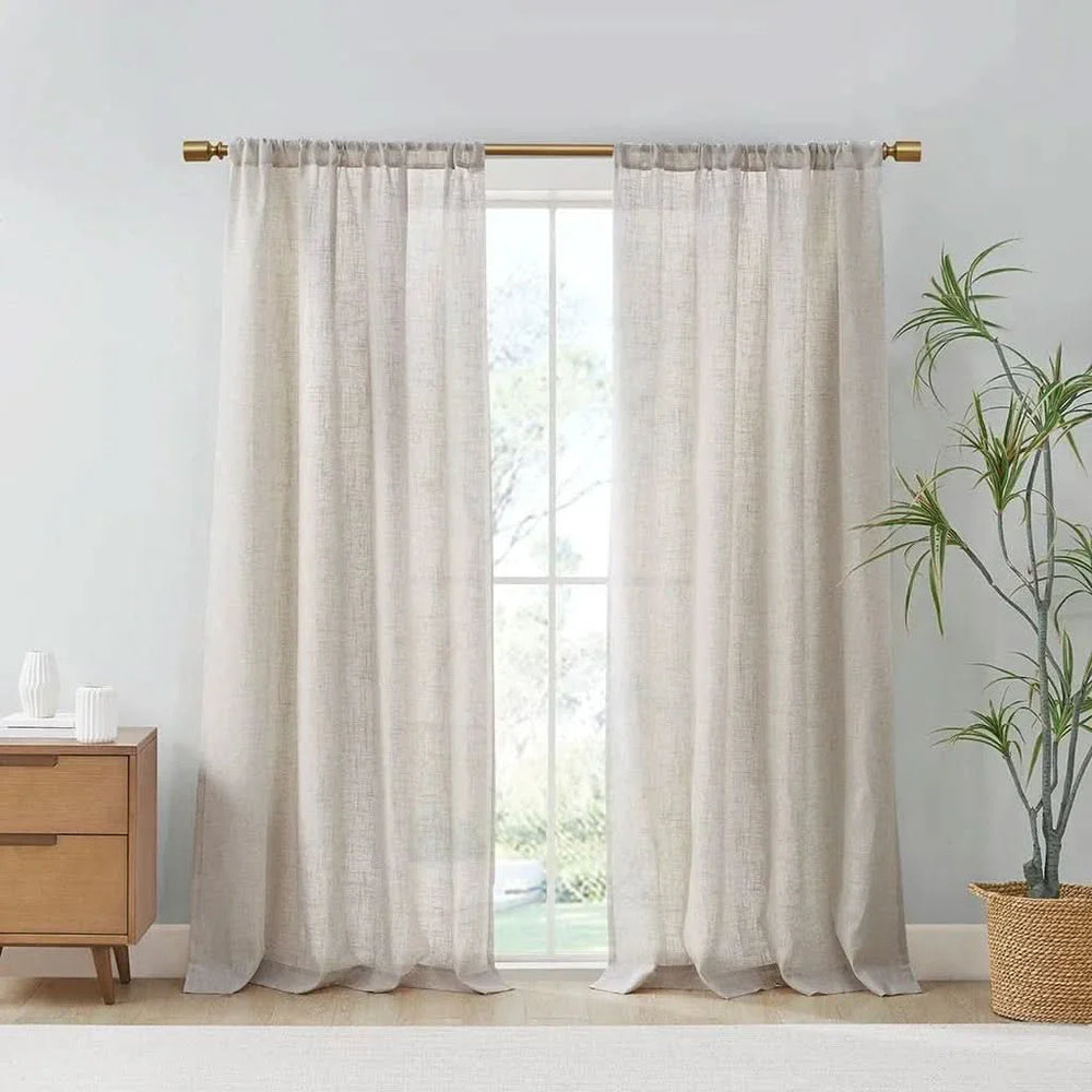 Linen Blend Curtains Polyester Light Filtering Panel Pair For Windows Media 2