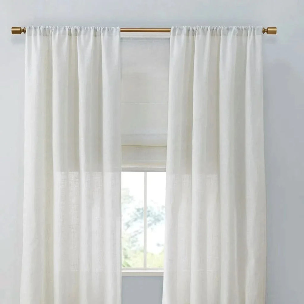 Linen Curtain Panels Linen Blend Light Filtering White Polyester Window Pair Media 1