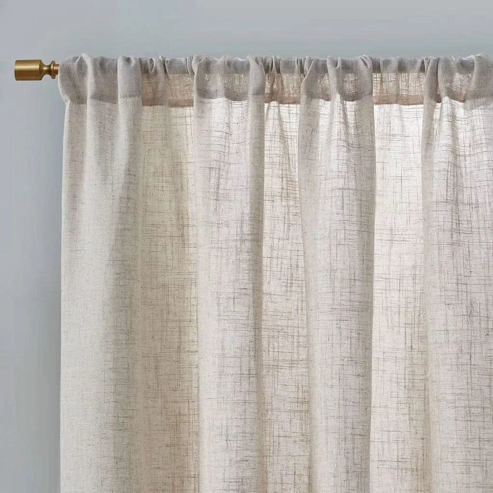 Linen Blend Curtains Polyester Light Filtering Panel Pair For Windows Media 5