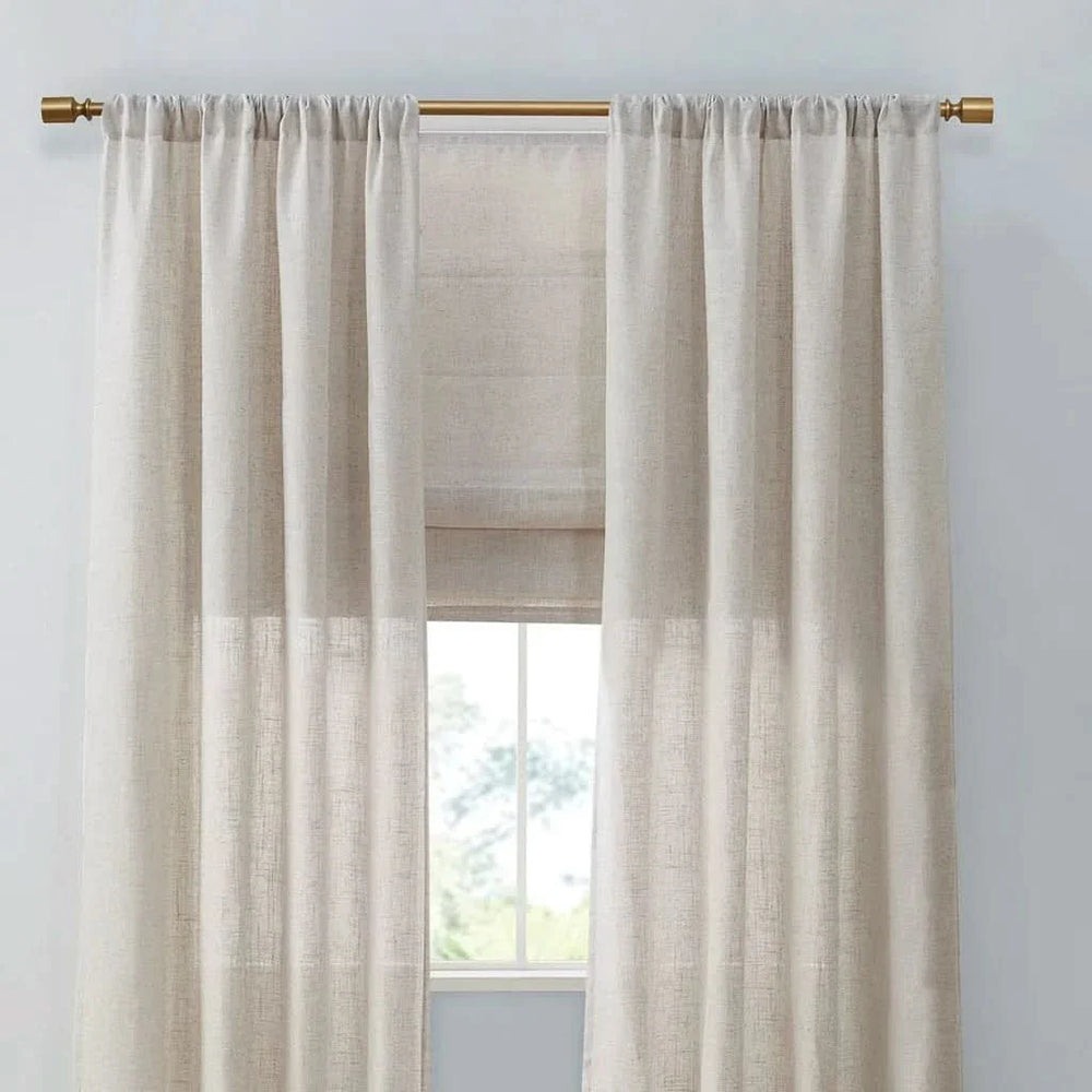 Linen Blend Curtains Polyester Light Filtering Panel Pair For Windows Media 9