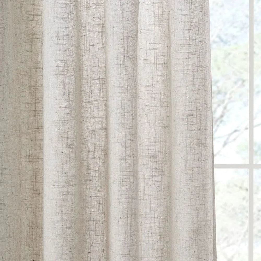 Linen Blend Curtains Polyester Light Filtering Panel Pair For Windows Media 10