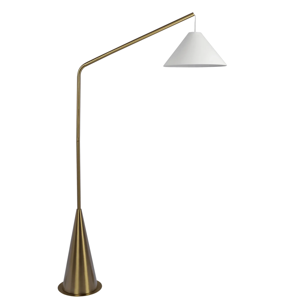 Floor Lamp Antique Brass White Fabric Shade On Off Switch Coned Base Media 1
