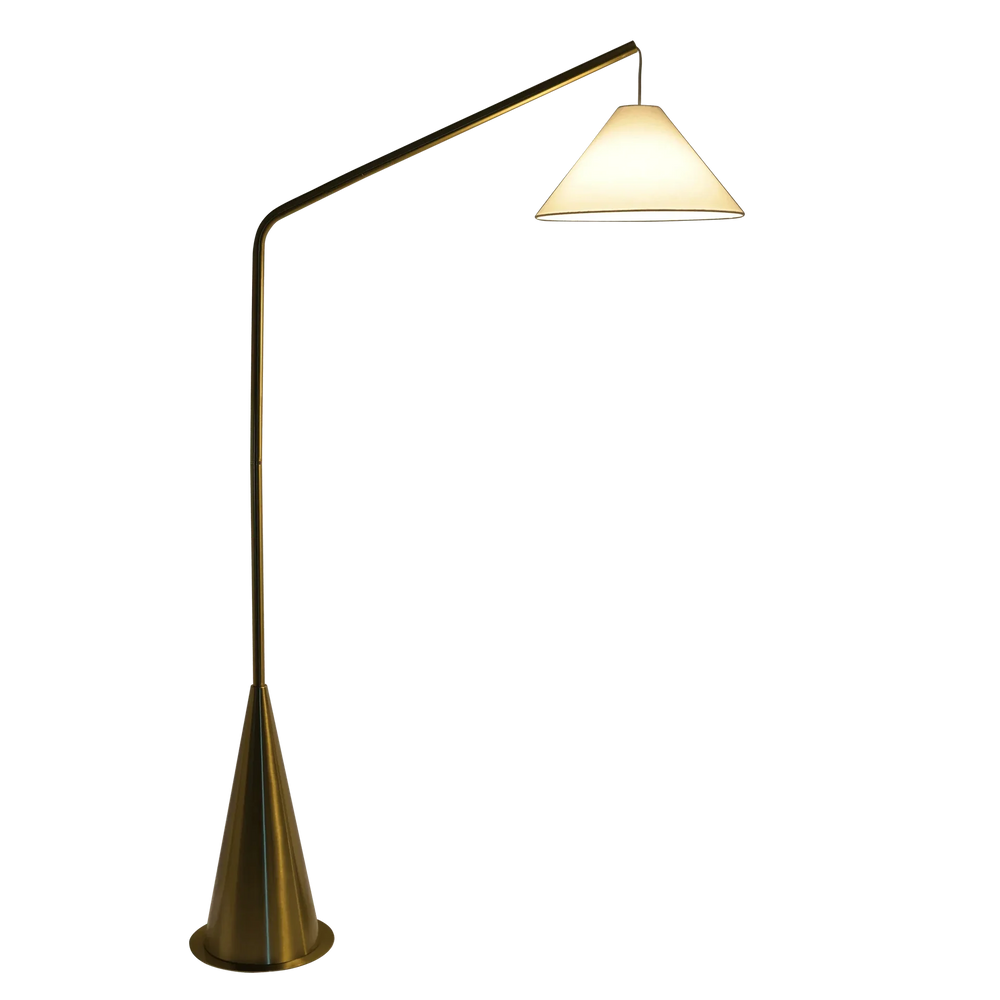 Floor Lamp Antique Brass White Fabric Shade On Off Switch Coned Base Media 3