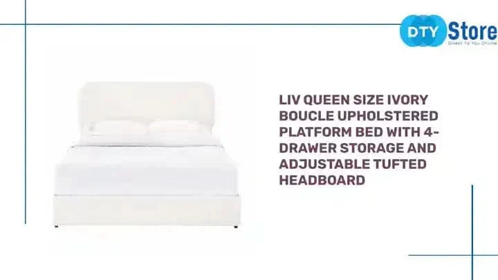 Queen Bed Ivory Boucle Upholstered 4-Drawer Storage Tufted Headboard Media 18