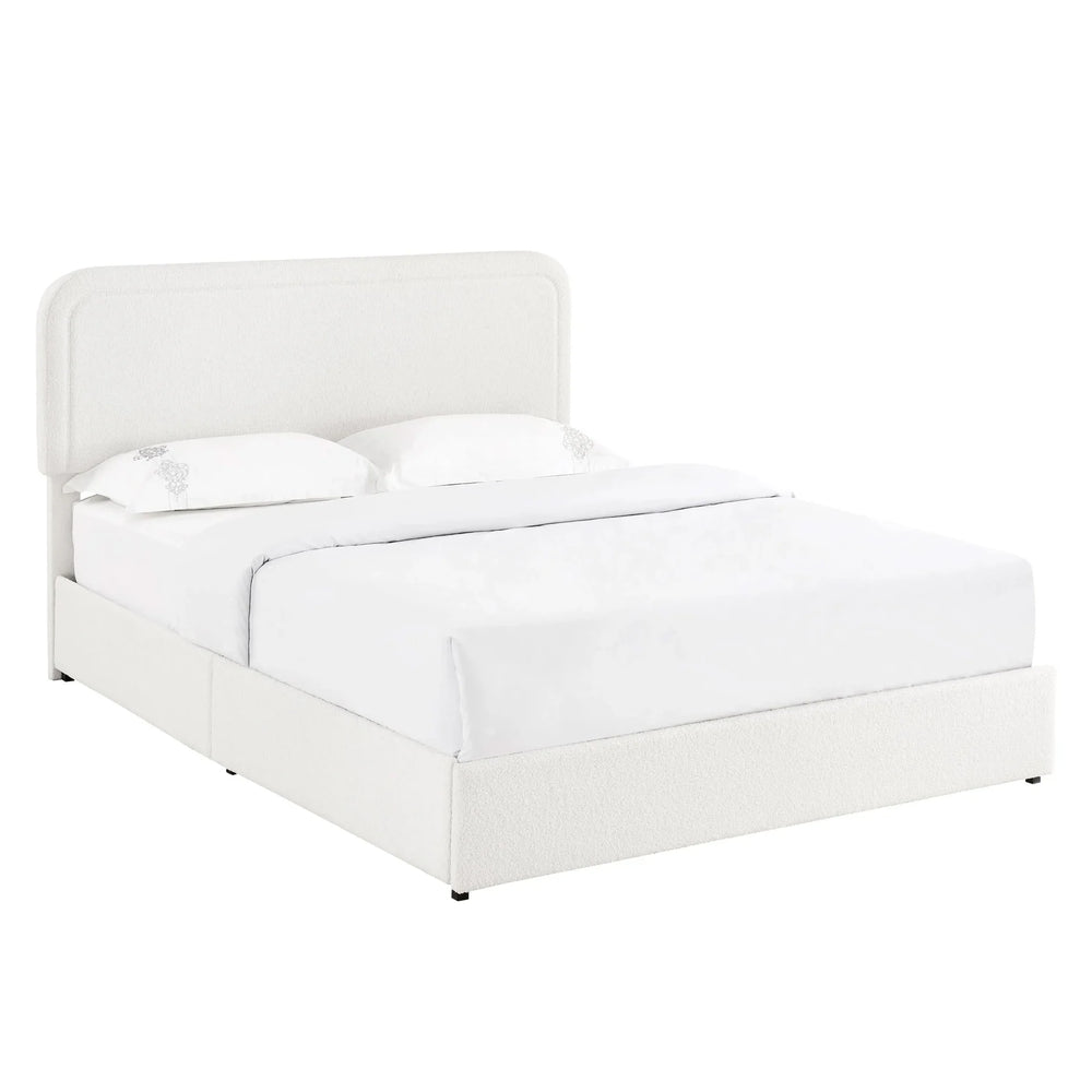 Queen Bed Ivory Boucle Upholstered 4-Drawer Storage Tufted Headboard Media 11
