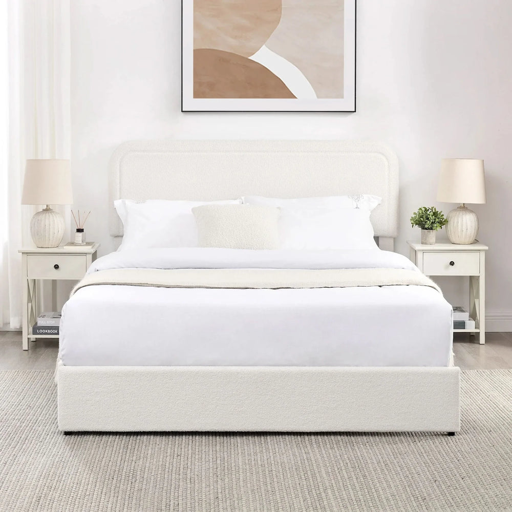 Liv Queen Size Ivory Boucle Upholstered Platform Bed with 4-Drawer Storage and Adjustable Tufted Headboard - DTY Store