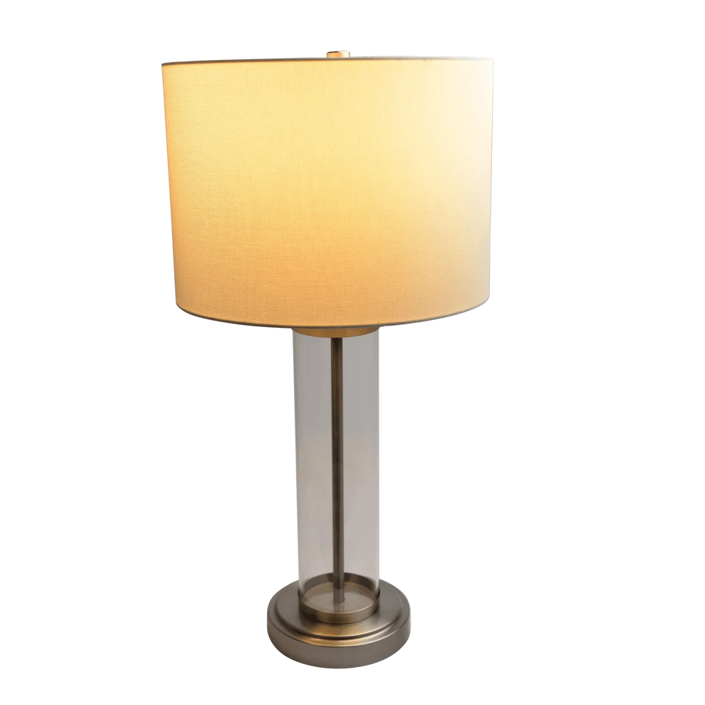 Table Lamp Brushed Nickel & Clear Glass Body With Elegant Metal Base Media 2