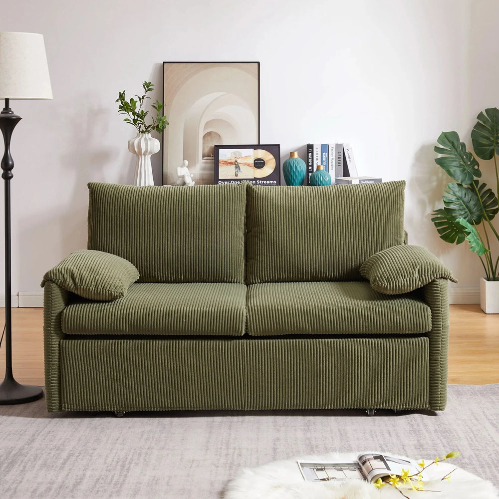 MH'' 64.5 Inch Sleeper Sofa Bed  3-in-1 Adjustable Sleeper with Pullout Bed   2 Pillows and Side Pockets  Soft Corduroy Convertible Sleeper Sofa Bed for Living Room Bedroom Apartment Office - DTY Store